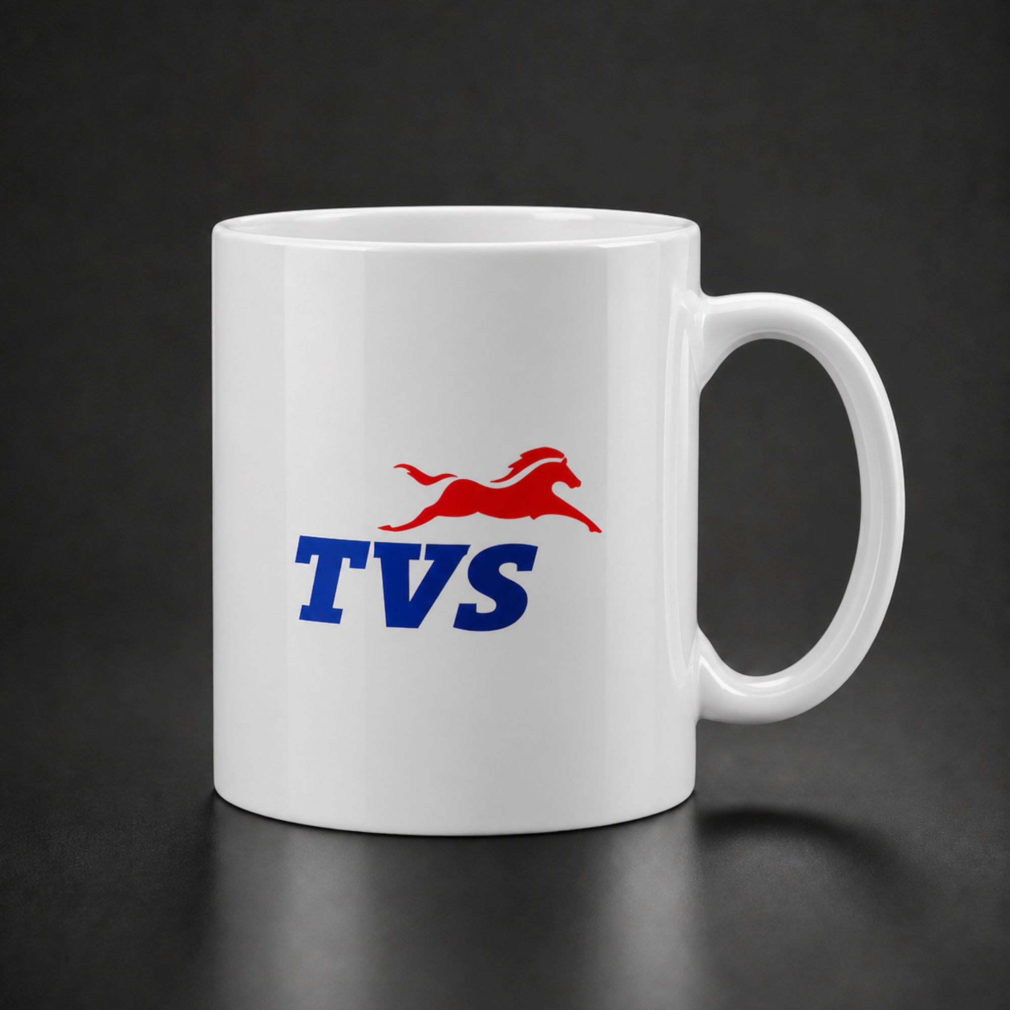 Custom TVS branded ceramic mug by Rishon Ceramic